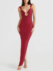 Ring buckle hollow maxi dress