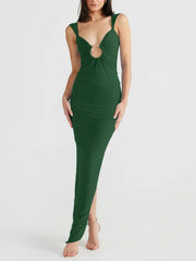 Ring buckle hollow maxi dress