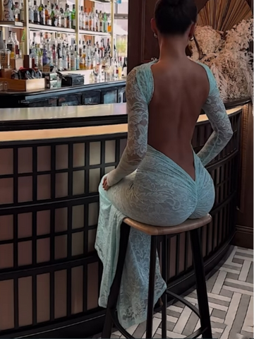 Long Sleeve Lace Halter Maxi Dress