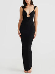 Ring buckle hollow maxi dress
