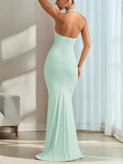 U-Shaped Halter Backless Maxi Dress