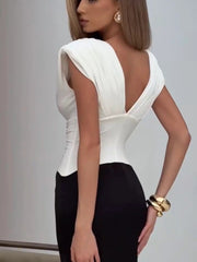 V-neck black and white stitching dress