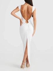 Ring buckle hollow maxi dress