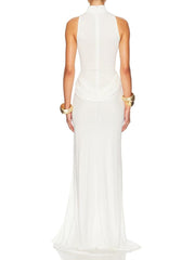 Slit waist pleated sleeveless maxi dress