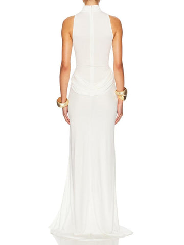 Slit waist pleated sleeveless maxi dress