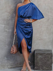 One-Sleeve Rose Section Irregular Skirt Dress
